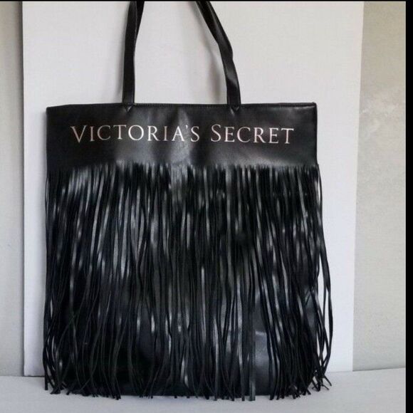 Victoria’s Secret Exclusive Fashion Show Faux Leather Black Fringe Tote Bag A++ - Picture 4 of 7